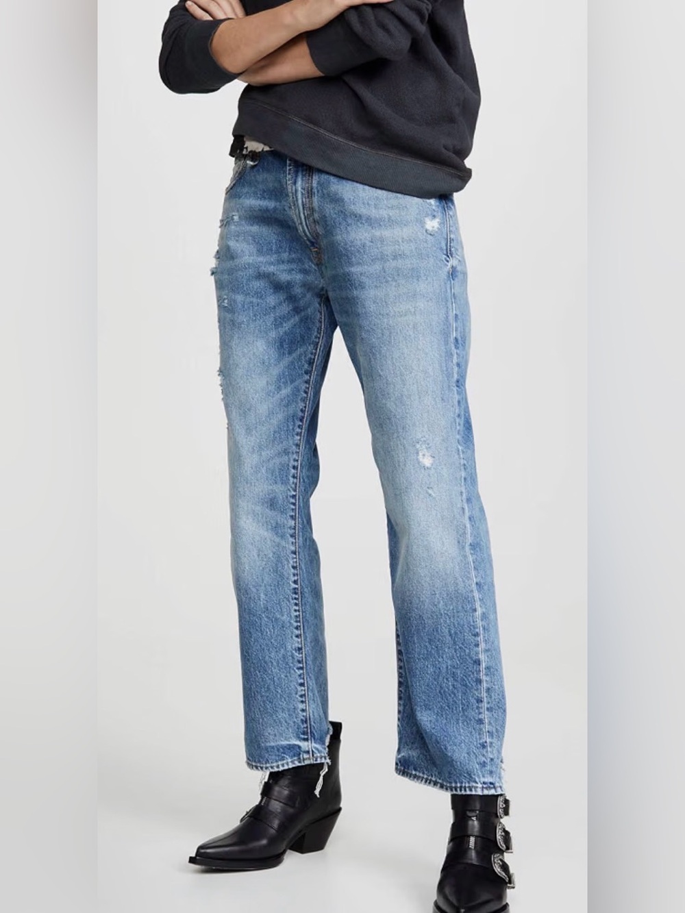 R13 Boyfriend Jeans in Bain with Rips size 24